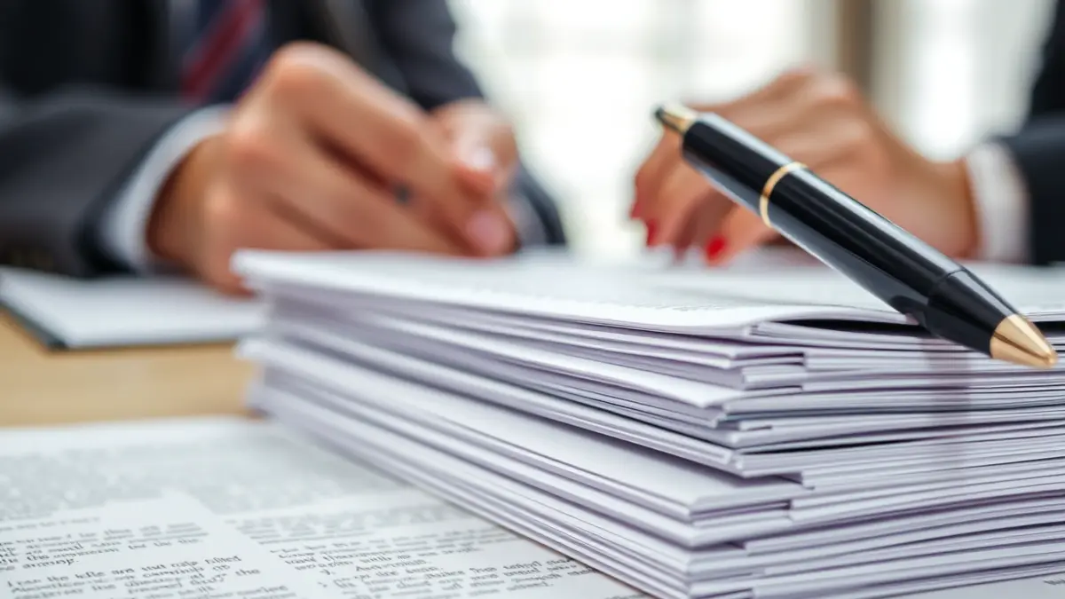 Generic image of documents and a pen, symbolizing administrative procedures and contracts.
