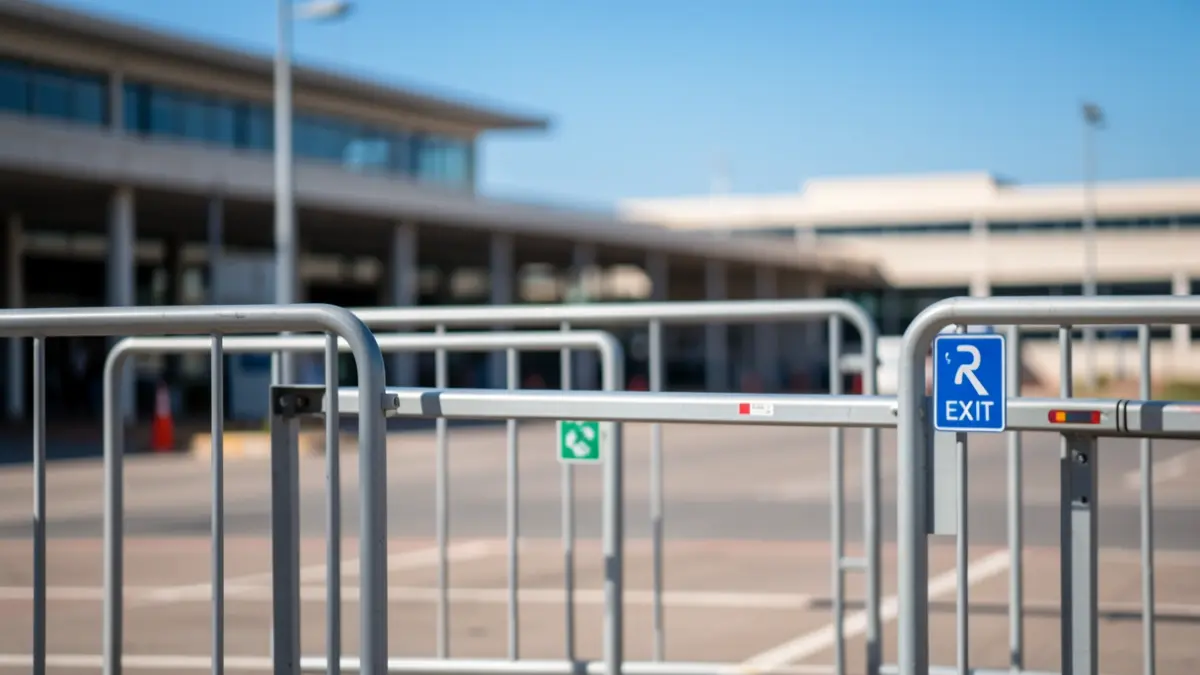 Barreras de acceso en el aparcamiento de guaguas del aeropuerto de Lanzarote.