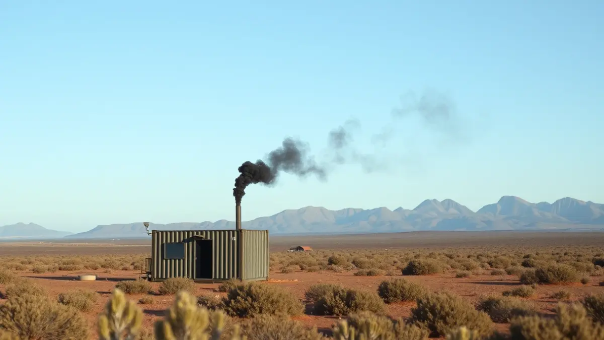 Column of black smoke rising from a container office in Telde.