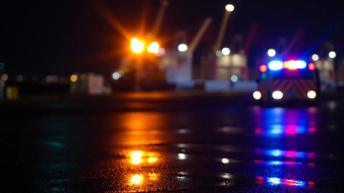 Imagen genérica de luces de emergencia en un puerto durante una operación nocturna.