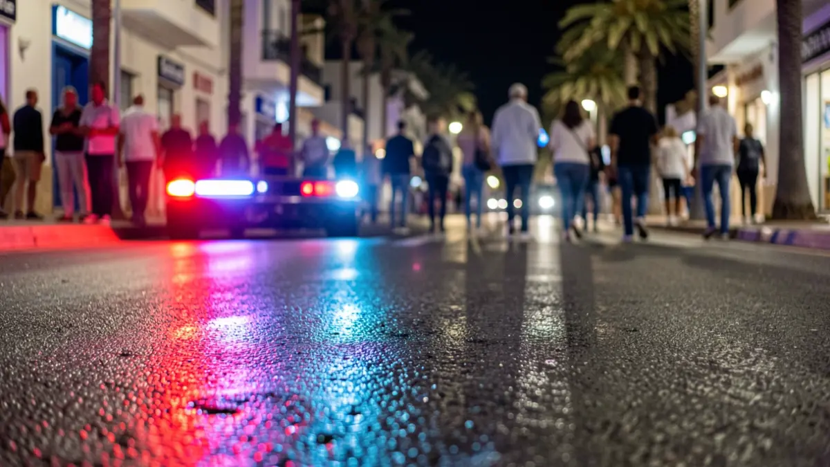 Imagen genérica de luces de emergencia reflejándose en asfalto mojado por la noche.