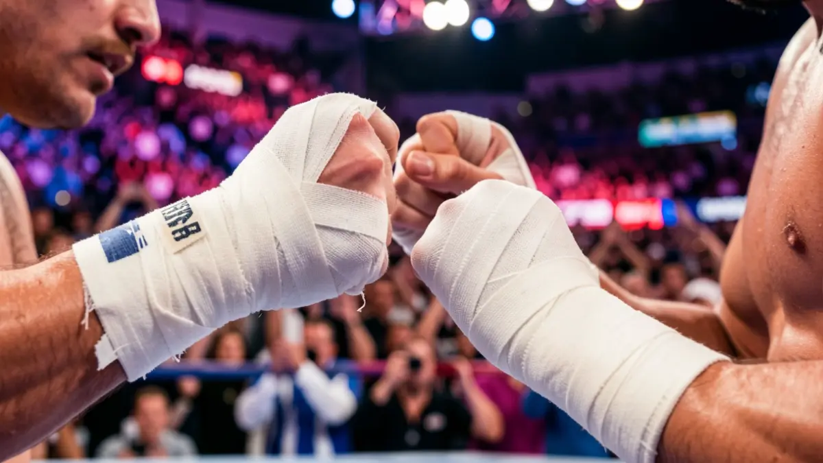 Imagen genérica de las manos de un luchador preparándose para un combate.