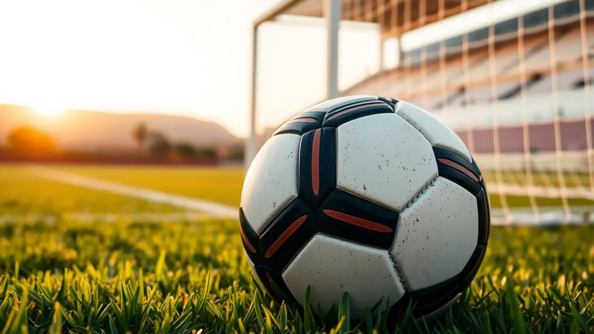 Imagen genérica de un balón de fútbol en un campo, con la portería al fondo.