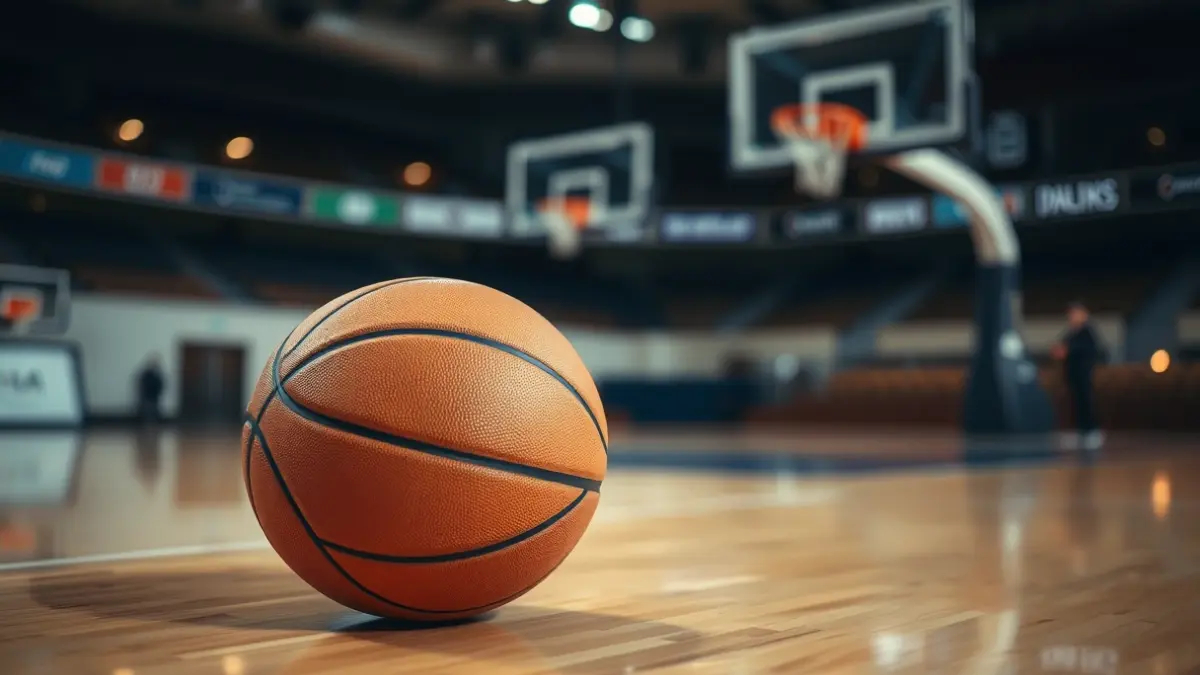 Generic image of a basketball on a court.