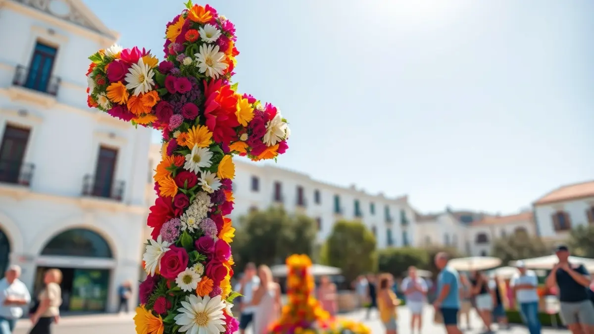 Natural flower cross in Santa Cruz de Tenerife during the May Festivities.