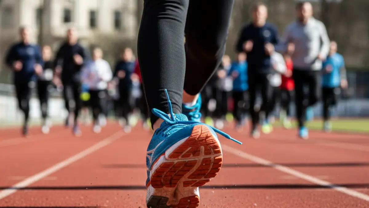 Generic image of a running shoe on a track, with blurred runners in the background.