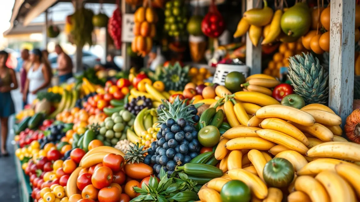 Generic image of a market stall with fresh local produce.
