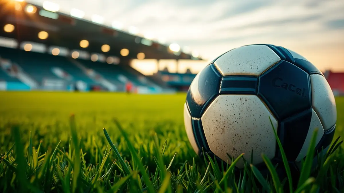 Generic image of a soccer ball on a stadium pitch.