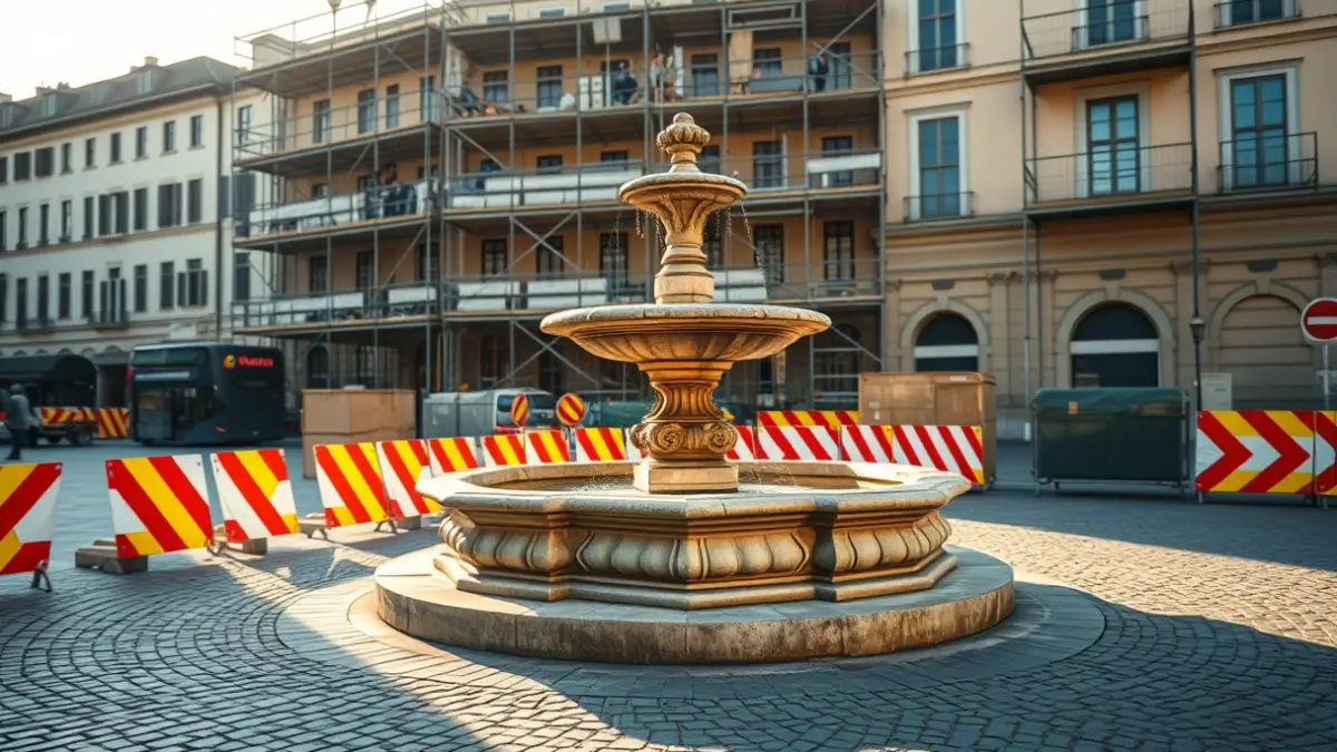 Image of the Santo Domingo fountain in Las Palmas de Gran Canaria during its restoration.