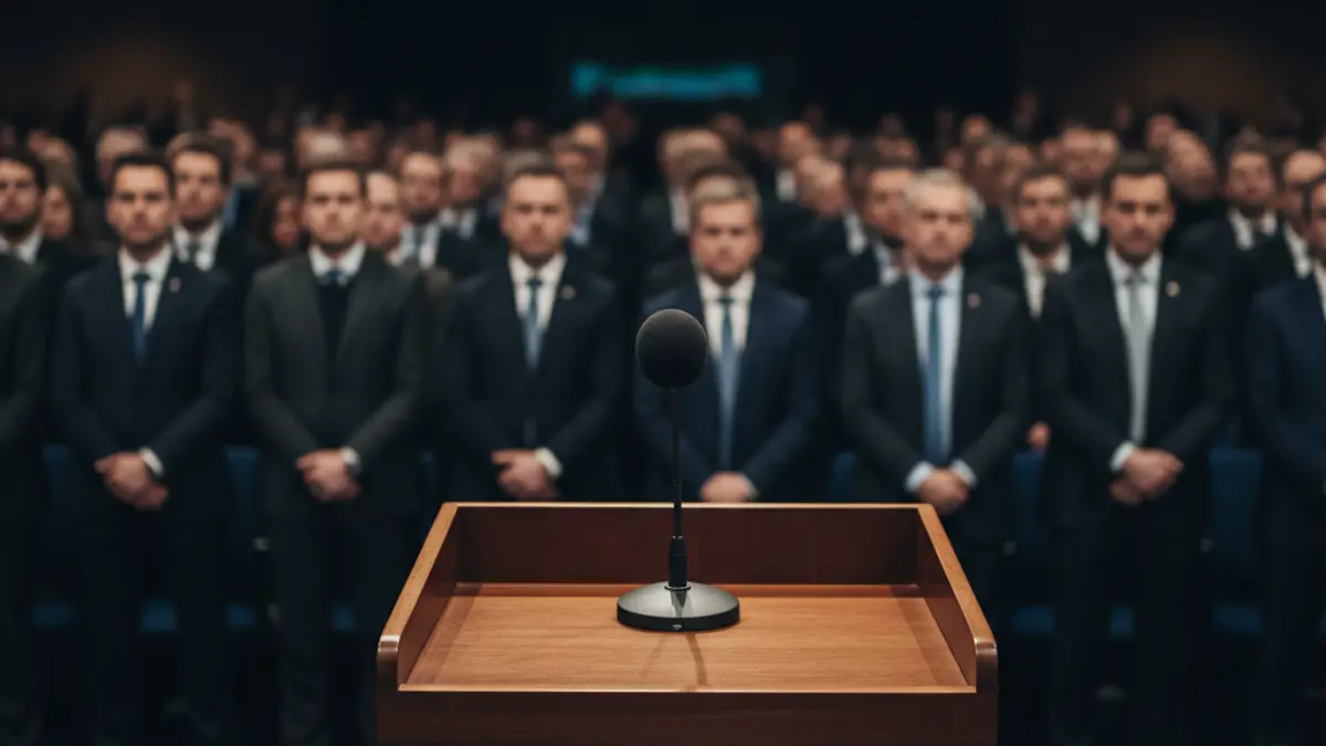 Generic image of a microphone on a podium, symbolizing a political event or official statement.