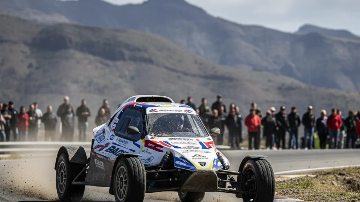 Imagen de un coche de carreras tipo car cross en una subida de montaña en La Gomera.
