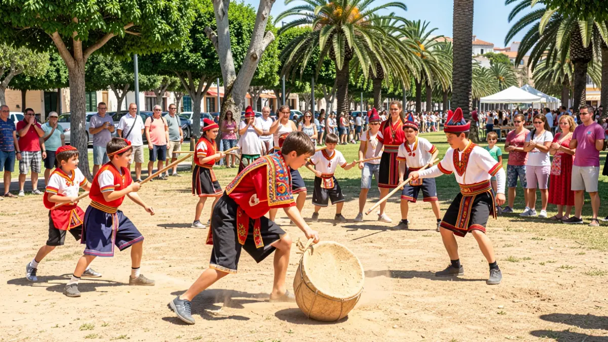Generic image of schoolchildren practicing traditional Canary Islands sports in a park.