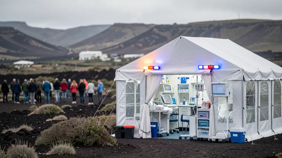 Imagen genérica de una carpa médica de emergencias instalada en un paisaje rural canario.