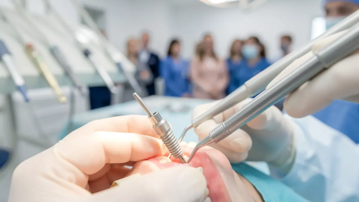Image of a dental implant being precisely placed in a modern clinic setting.