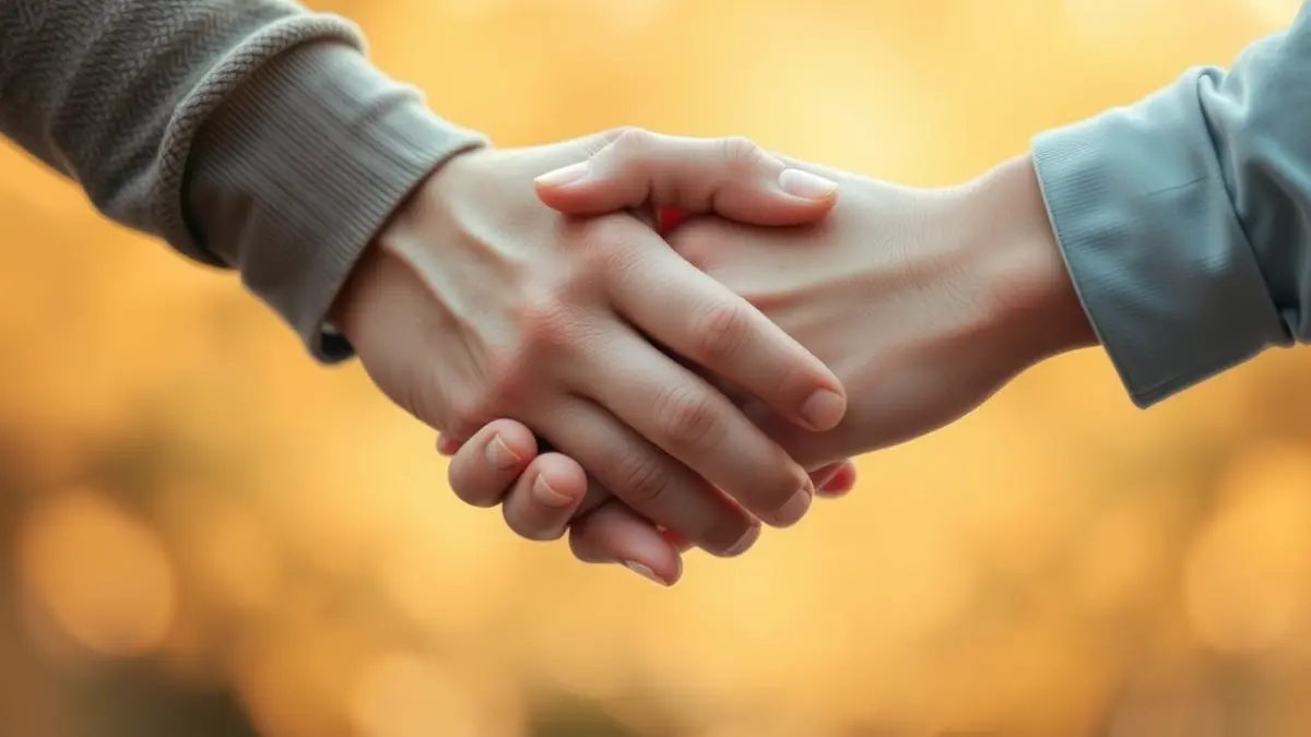 Generic image of two hands intertwined, symbolizing support and companionship.