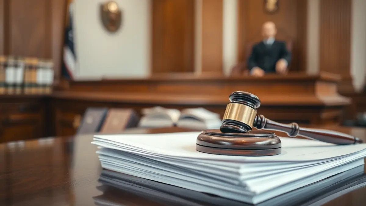 Generic image of a judge's gavel on legal documents in a courtroom.