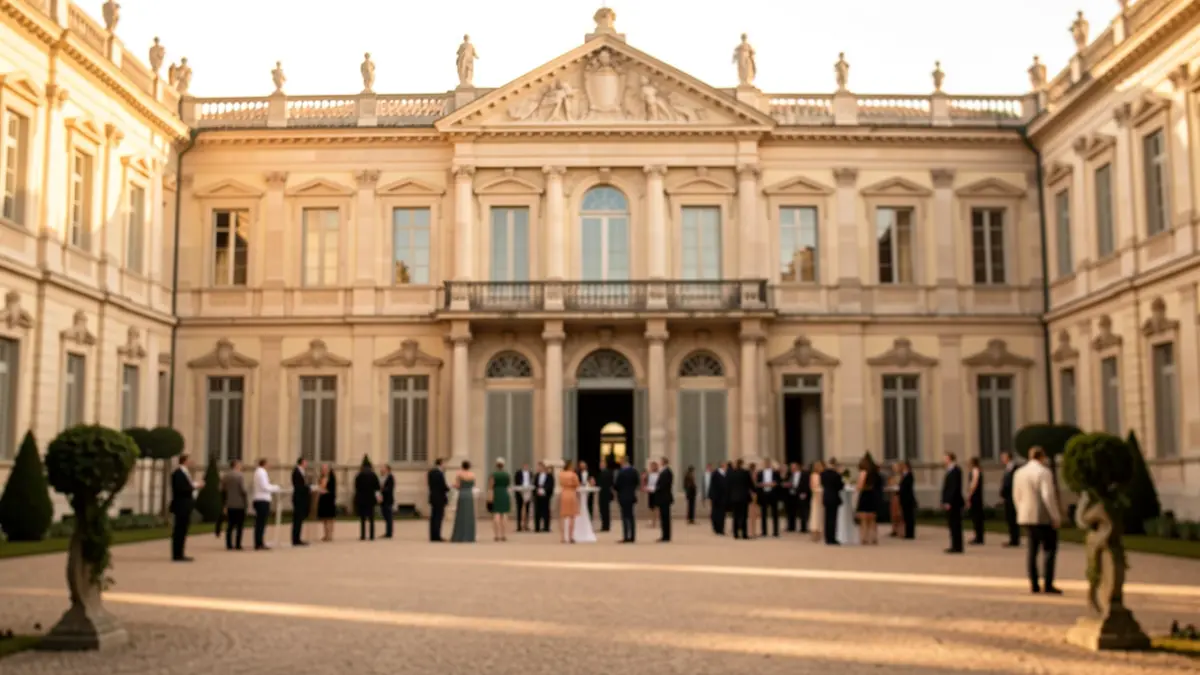 Facade of the Royal Palace of El Pardo during an official reception.