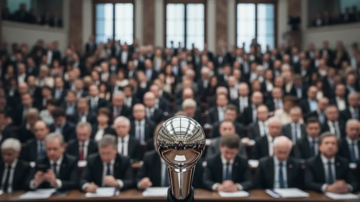 Generic image of a microphone on a podium, symbolizing a parliamentary debate.