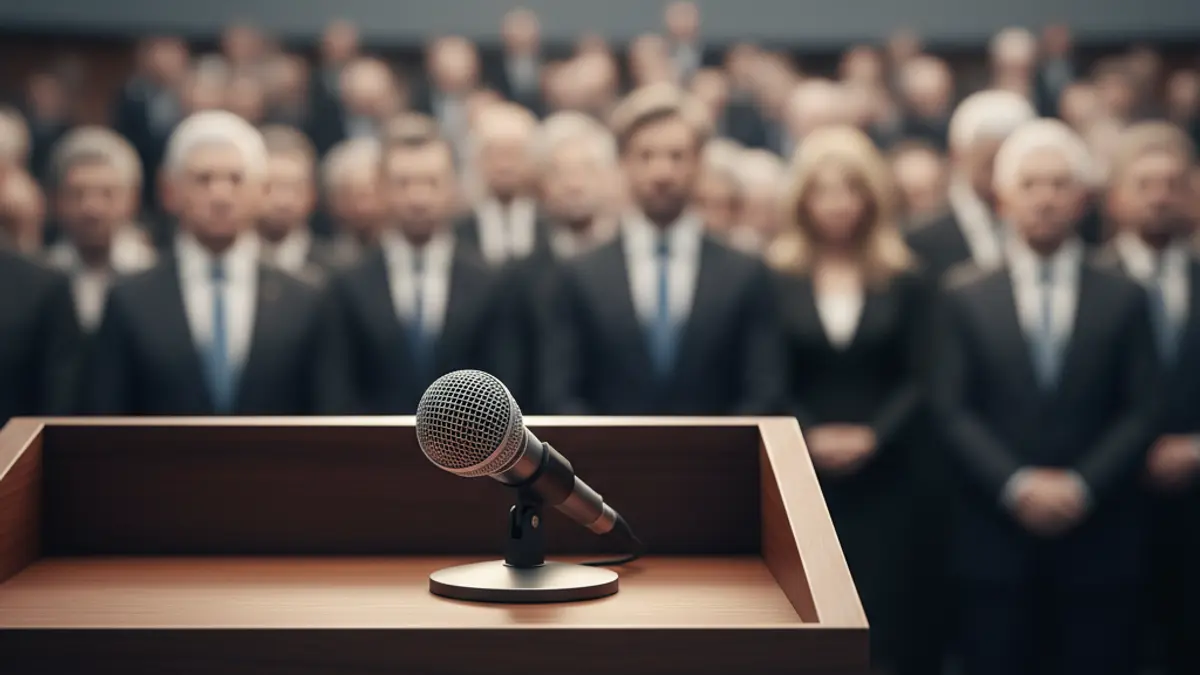 Generic image of a microphone on a podium during an official statement.