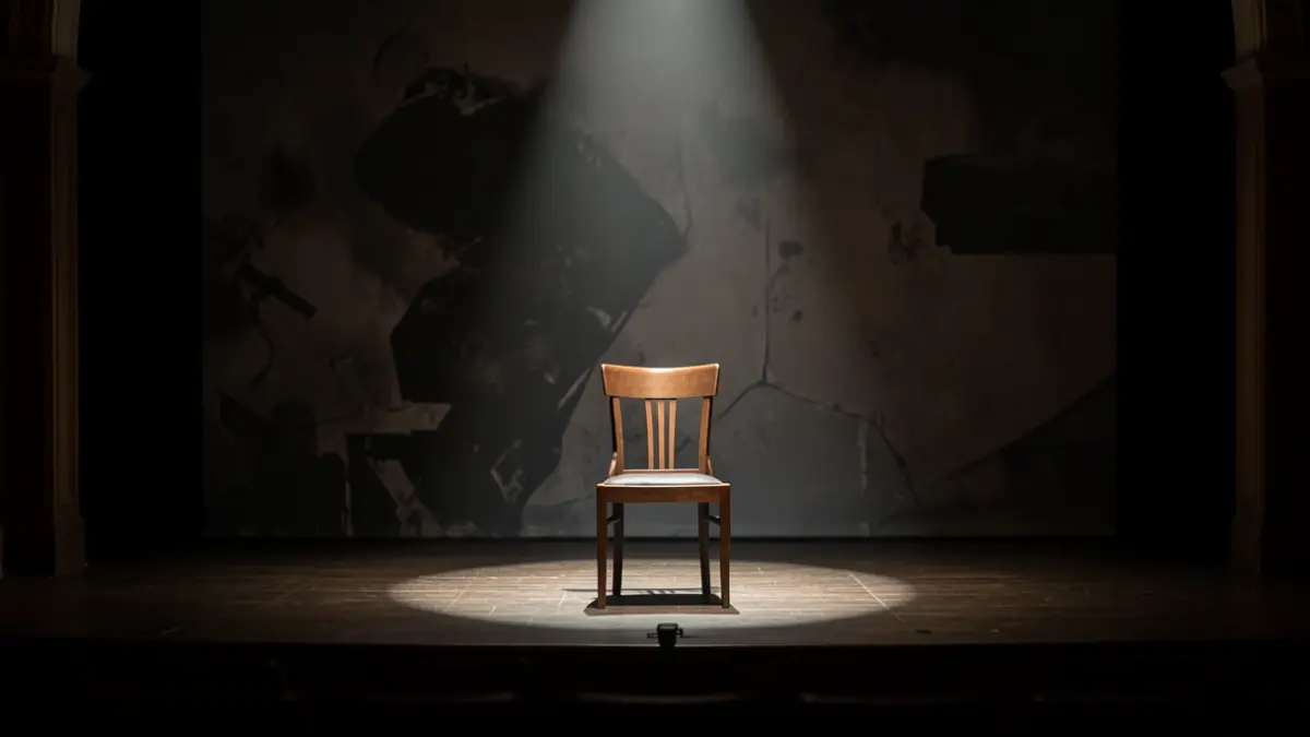 Imagen genérica de un escenario de teatro con una silla vacía bajo un foco.