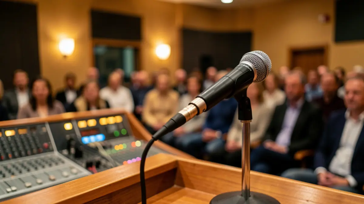 Generic image of a microphone in a radio studio.