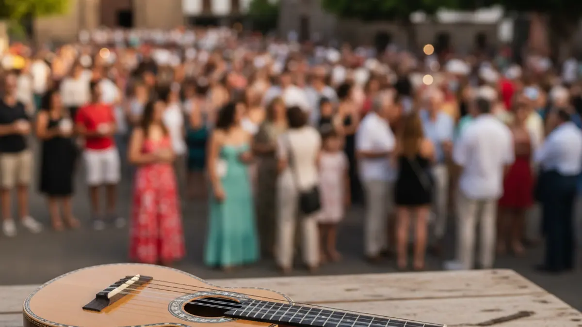 Image of a timple, a traditional Canarian instrument, in a festive setting.