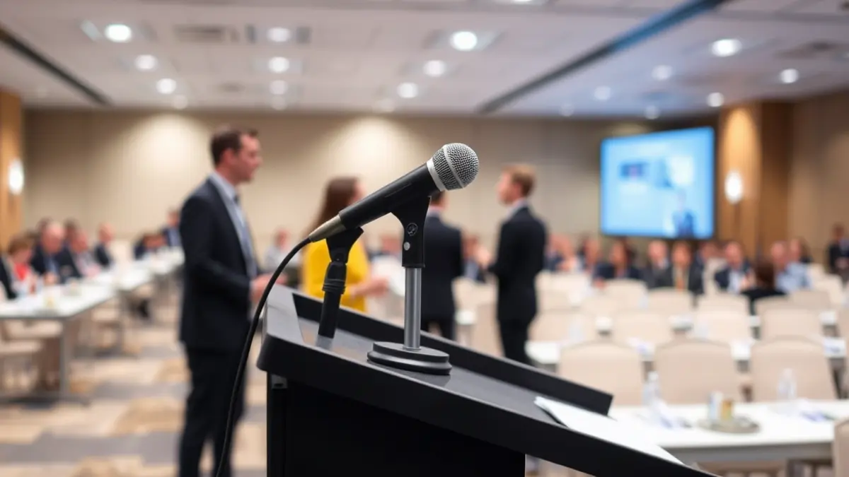 Generic image of a microphone on a podium during a training session.