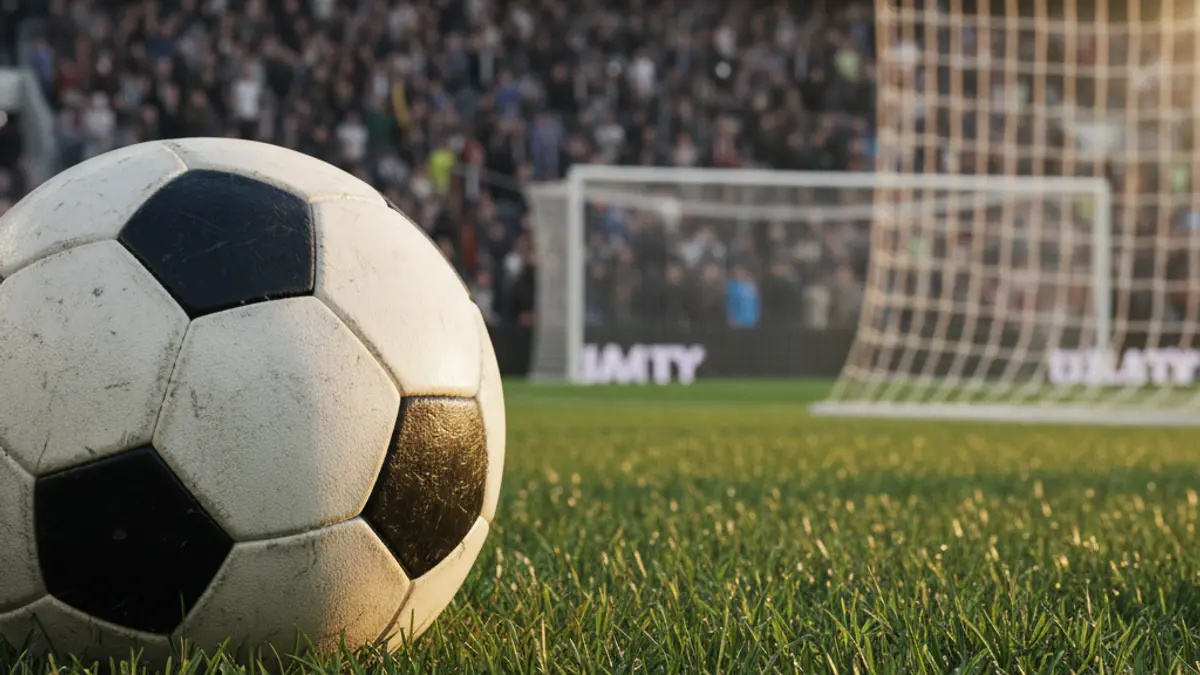 Generic image of a soccer ball on a stadium pitch.