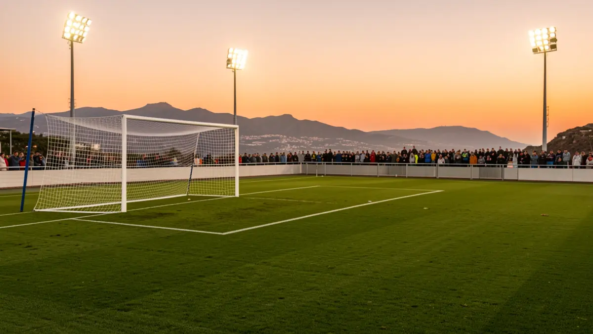 Imagen genérica de un campo de fútbol en Canarias al atardecer.