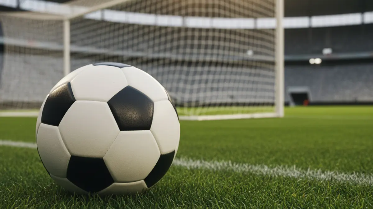 Generic image of a soccer ball on a stadium pitch.