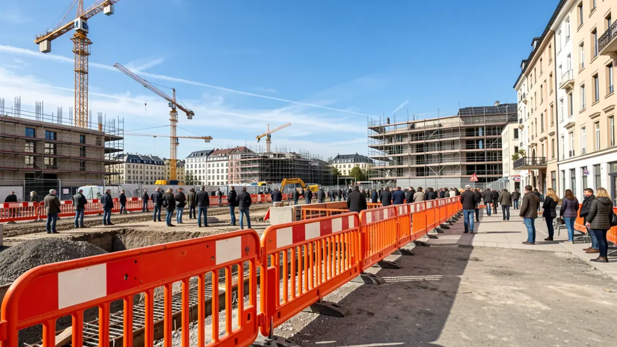 Imagen genérica de una obra urbana con barreras de construcción y cielo azul.