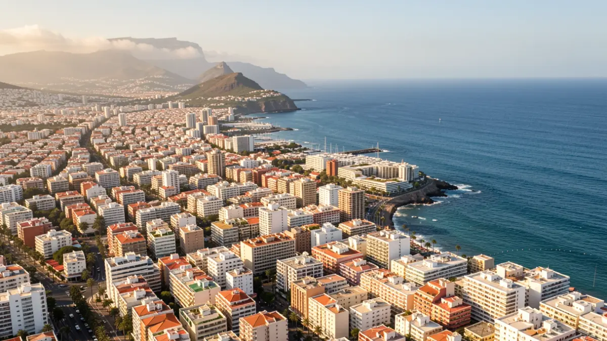 Vista aérea de Las Palmas de Gran Canaria con el océano Atlántico.