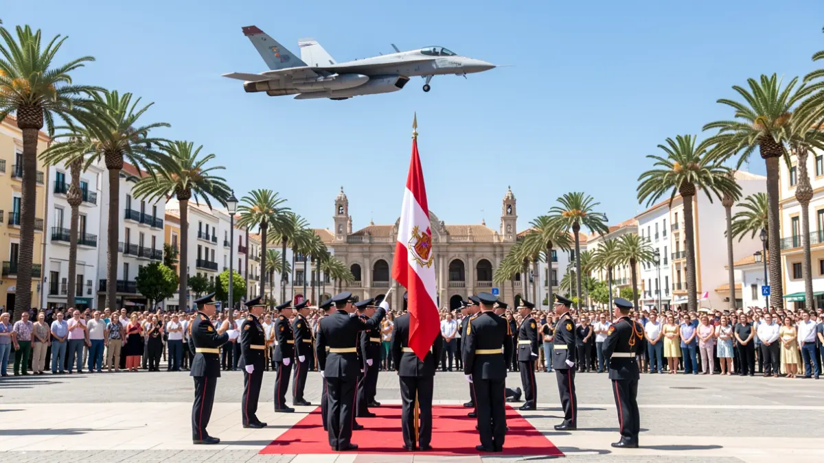 Image of the Armed Forces Day celebration in Las Palmas de Gran Canaria, featuring an air and ground parade.