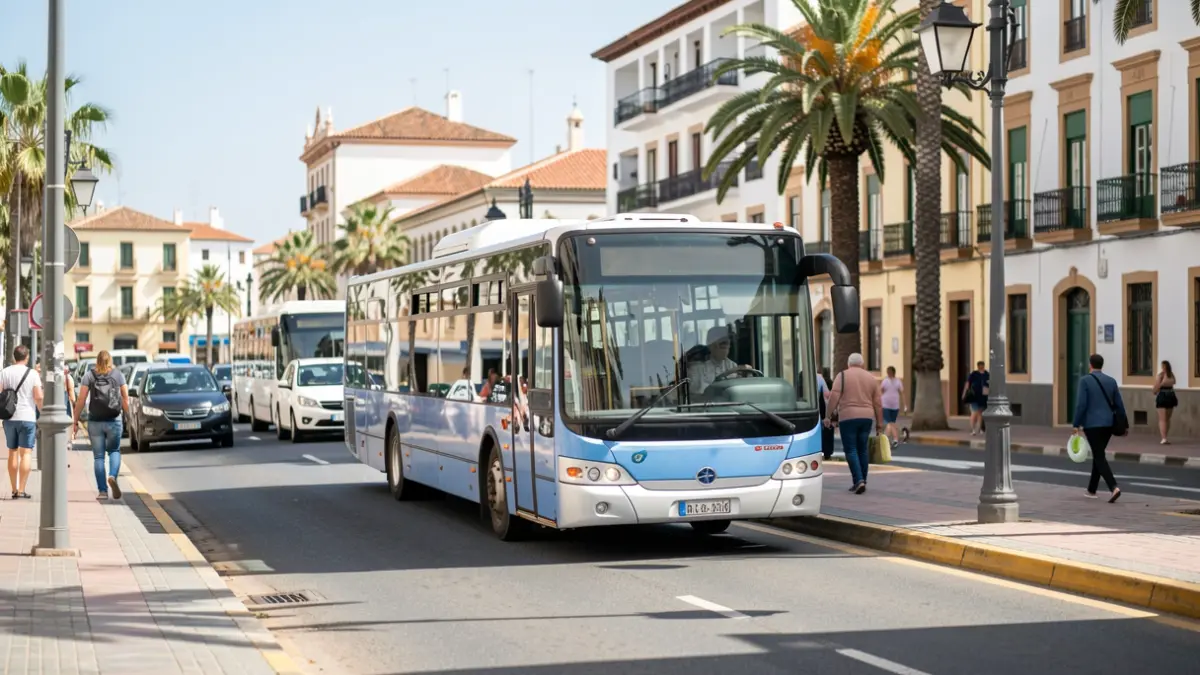 Image of a street in Guanarteme, Las Palmas de Gran Canaria, with a bus passing by.