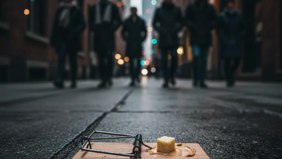 Generic image of a rat trap in an urban alleyway.