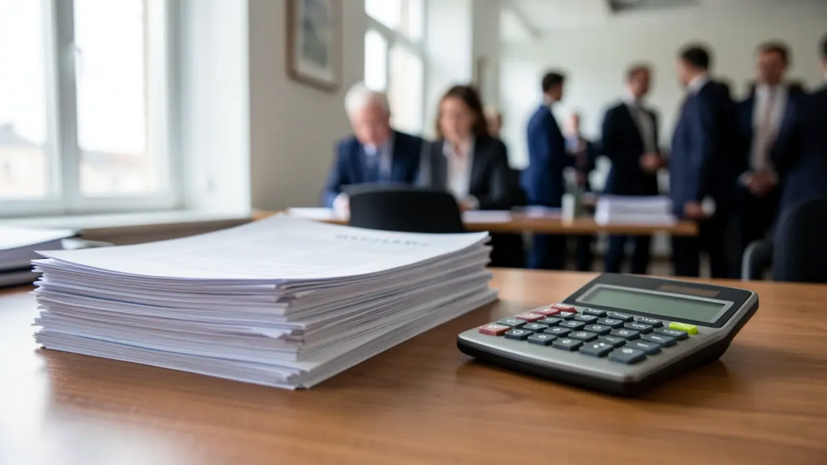 Generic image of business management documents and a calculator on an office desk.