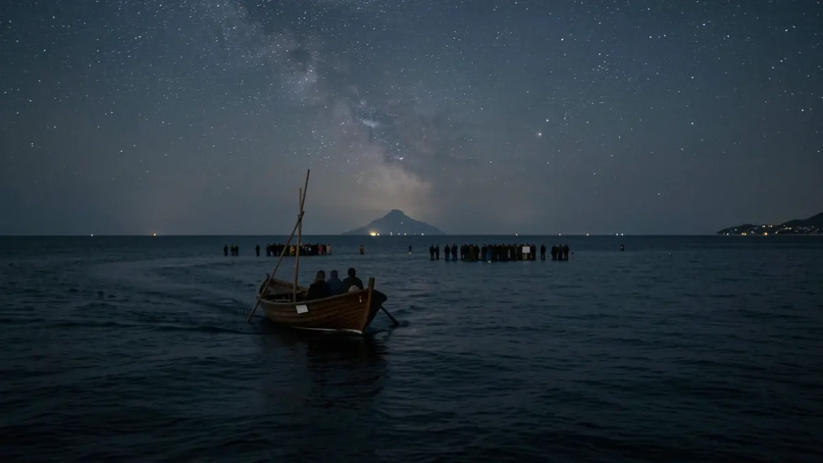 Imagen genérica de un cayuco navegando en el océano de noche.
