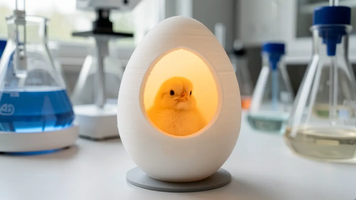 3D printed artificial egg structure with a chick embryo.