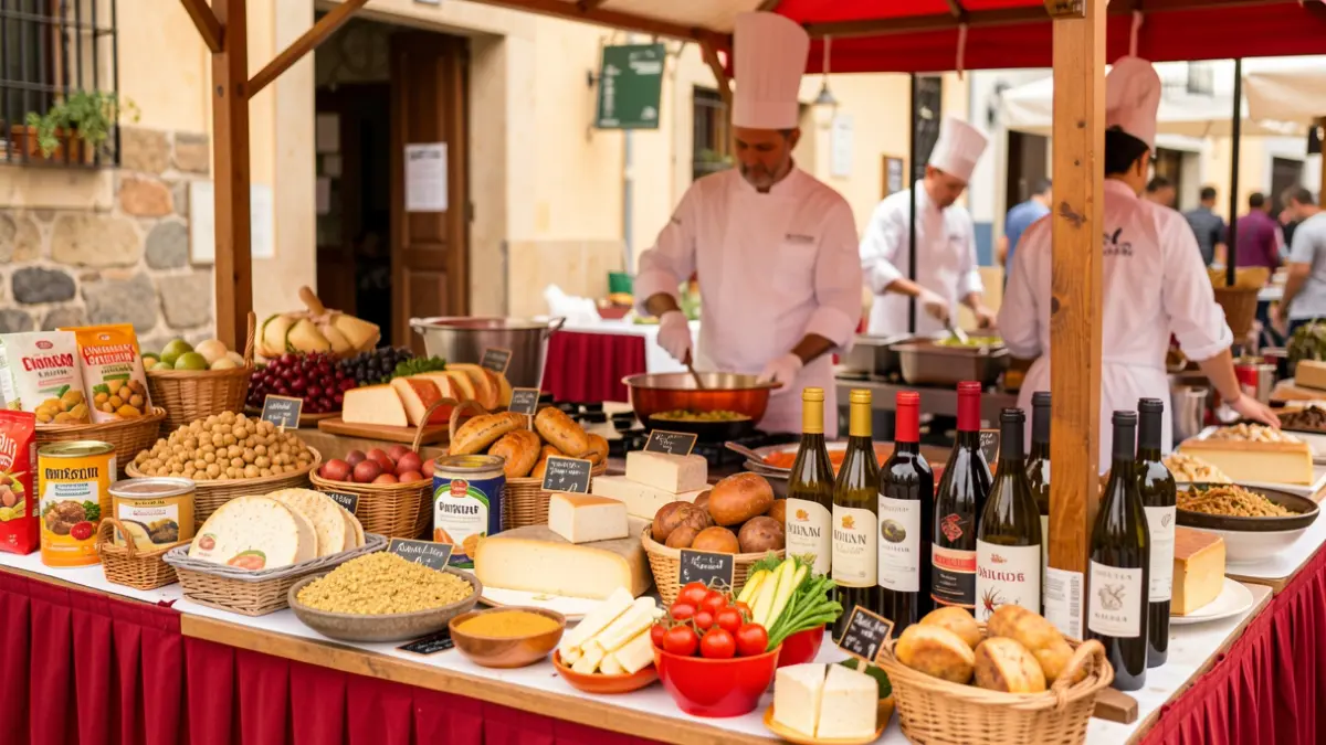 Imagen genérica de un puesto de feria gastronómica con productos locales canarios.