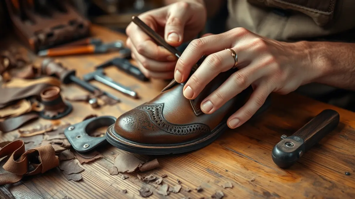 Generic image of a cobbler working in a traditional workshop.