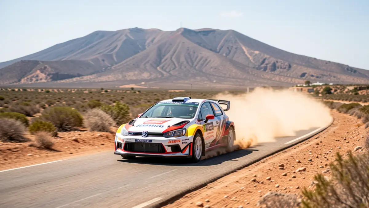 Imagen genérica de un coche de rally compitiendo en una carretera polvorienta de Gran Canaria.