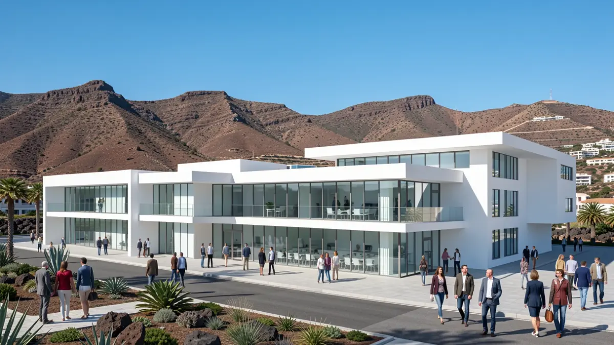 Image of a modern advanced therapy hospital building in the Canary Islands.