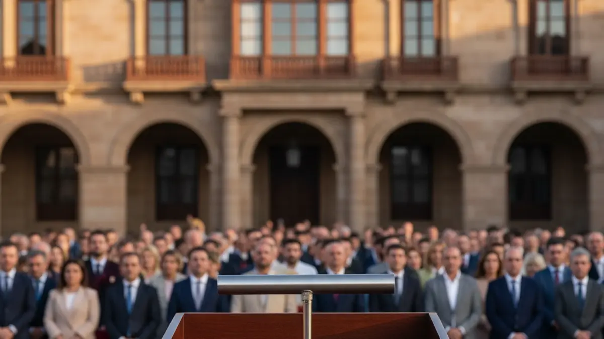 Generic image of a microphone on a podium, symbolizing a political statement.