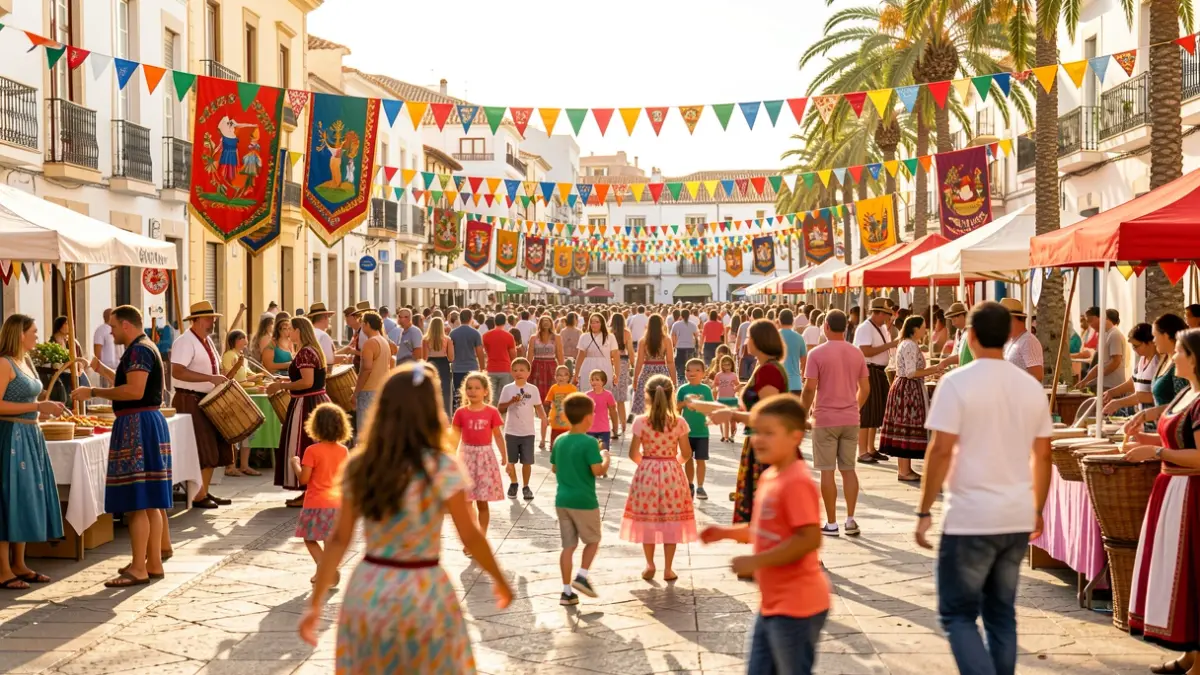 Imagen genérica de un festival cultural al aire libre en Gran Canaria con escolares participando en actividades tradicionales.