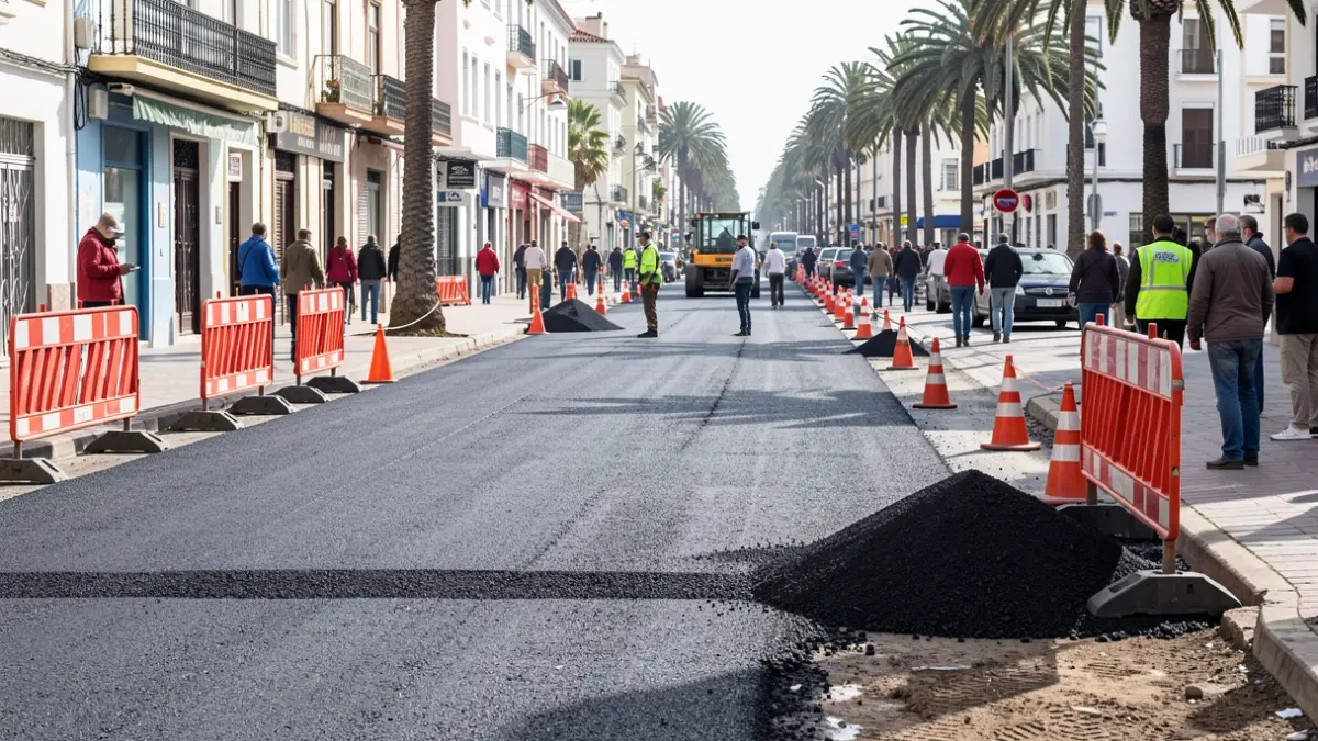 Generic image of asphalt paving work on a street in Santa Cruz de Tenerife.