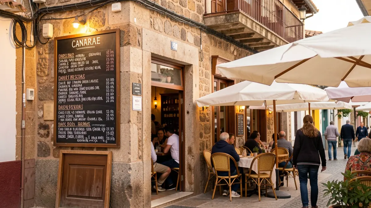 Facade of a rural restaurant in Tenerife with a daily menu.