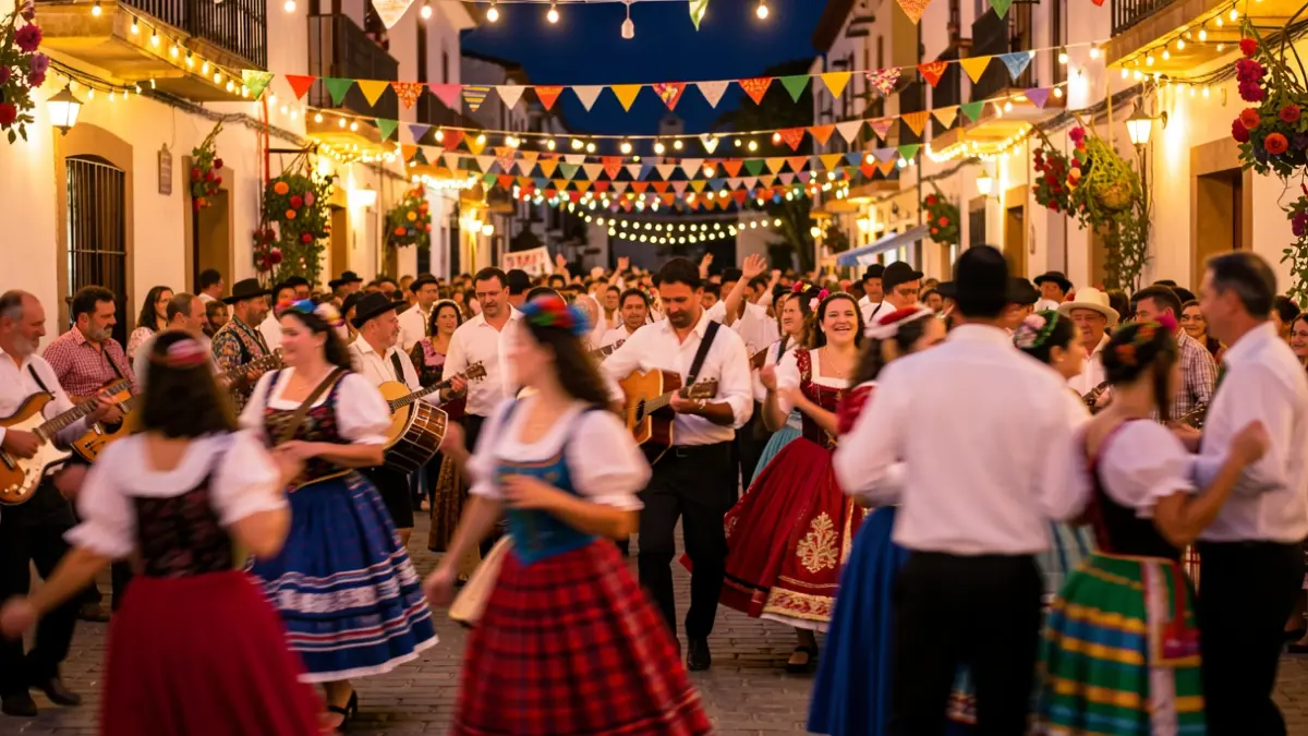 Imagen genérica de un festival folclórico canario con gente vestida de forma tradicional.