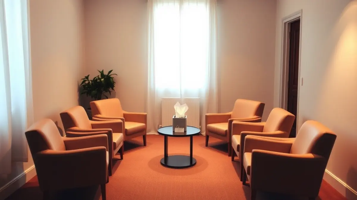 Generic image of a meeting or therapy space with chairs and a table.
