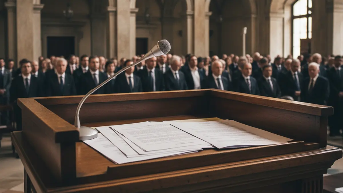 Generic image of a microphone on a podium, symbolizing an official event or public statement.
