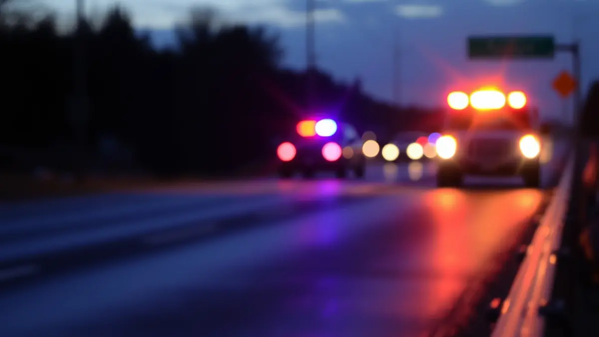Generic image of emergency lights on a road at dusk.